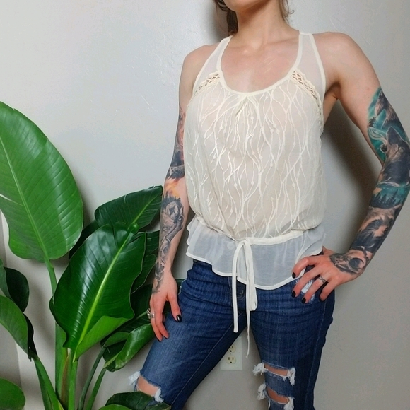 TCEC Tops - Sheer off white tank festival wear